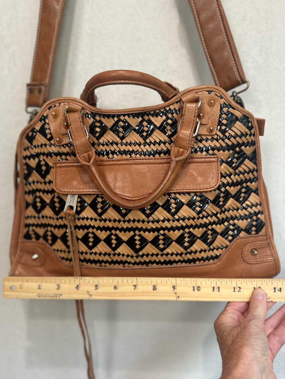 Rebecca Minkoff Boho Black Camel Woven Desire Bag Crossbody Satchel Handbag - Picture 7 of 15